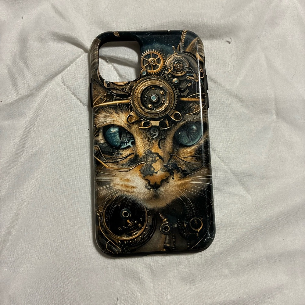 Steampunk Cat Pattern Phone Case - Black & Gold